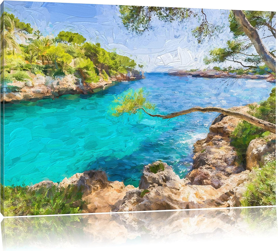 Pixxprint Idyllische Ansicht des Mittelmeers am Mallorca Bay Cove Kunst Pinsel Effekt, Format: 100x7