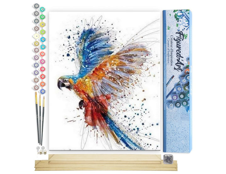 Figured'Art Malen Nach Zahlen Erwachsene Mit Rahmen Papagei in vollem Flug - Paint by Numbers Bastel