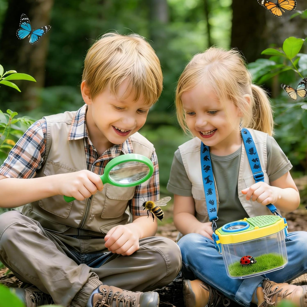 Kids Outdoor Explorer Kit Forscher Set Kinder, enthält Schmetterlingsnetz, Insektenbehälter, Lupe, I