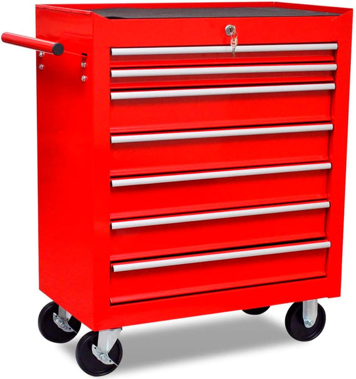 vidaXL Werkstattwagen 7 Fächer Werkzeug Rollwagen Werkzeugwagen Werkzeugkiste 7 Schubladen Rot, 7 Sc