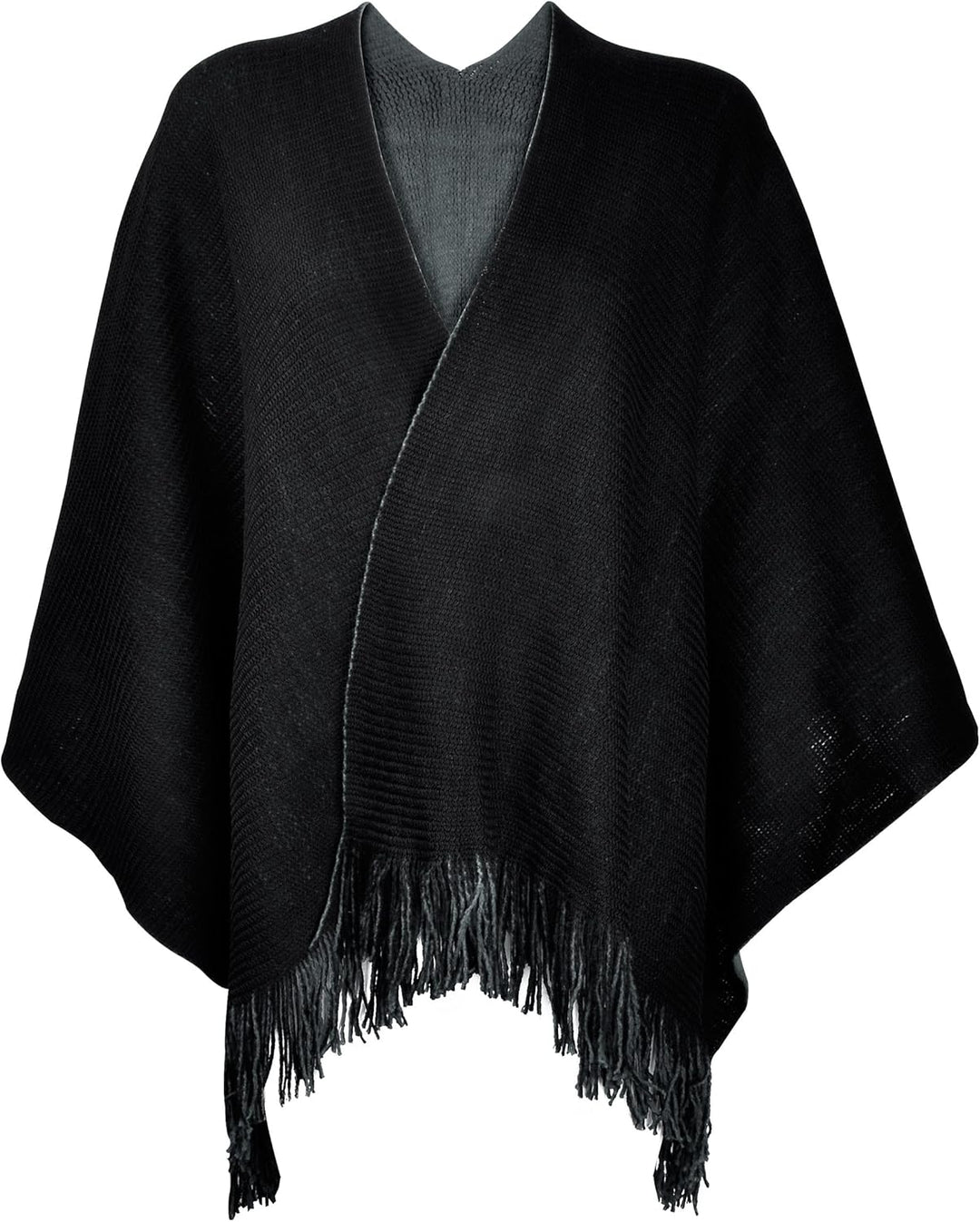 ZLYC Damen Herbst Winter Kaschmir Poncho Capes Retro Strick Cardigans mit Fransen Einheitsgrösse Gra