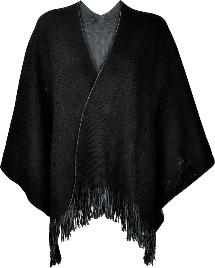 ZLYC Damen Herbst Winter Kaschmir Poncho Capes Retro Strick Cardigans mit Fransen Einheitsgrösse Gra