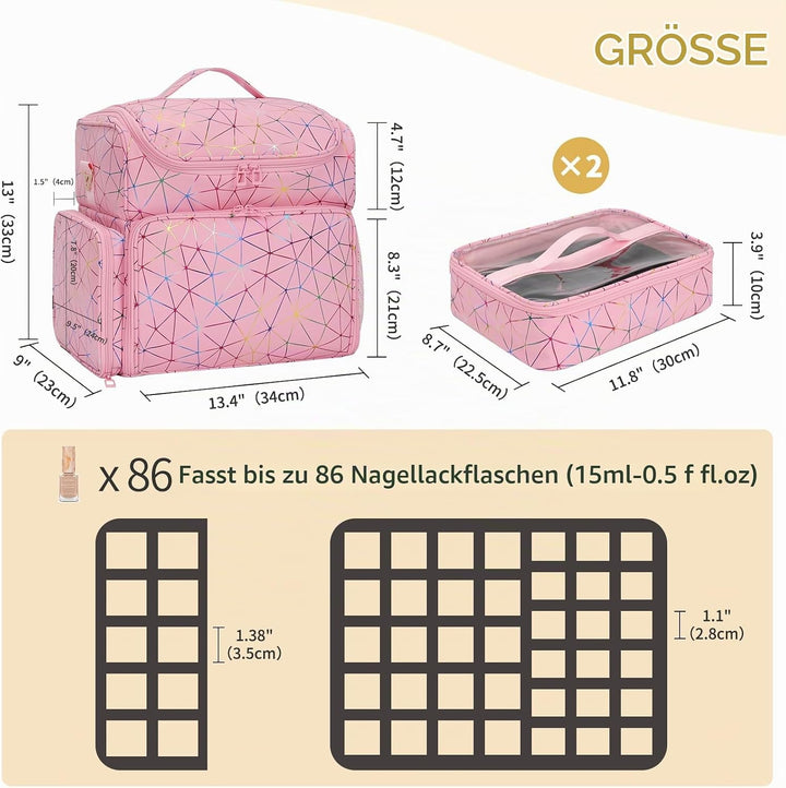 Nagelkoffer mit Extra Grosser Kapazität – Nagellack Koffer für 86 bis 100+ Flaschen &amp; Nagellampe, Do