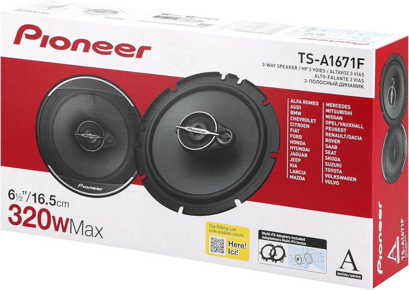 Pioneer TS-A1671F 16,5 cm 3-Weg-Koaxial-Lautsprecher Set mit 2 Lautsprechern (je 320 W max., 70 W Si