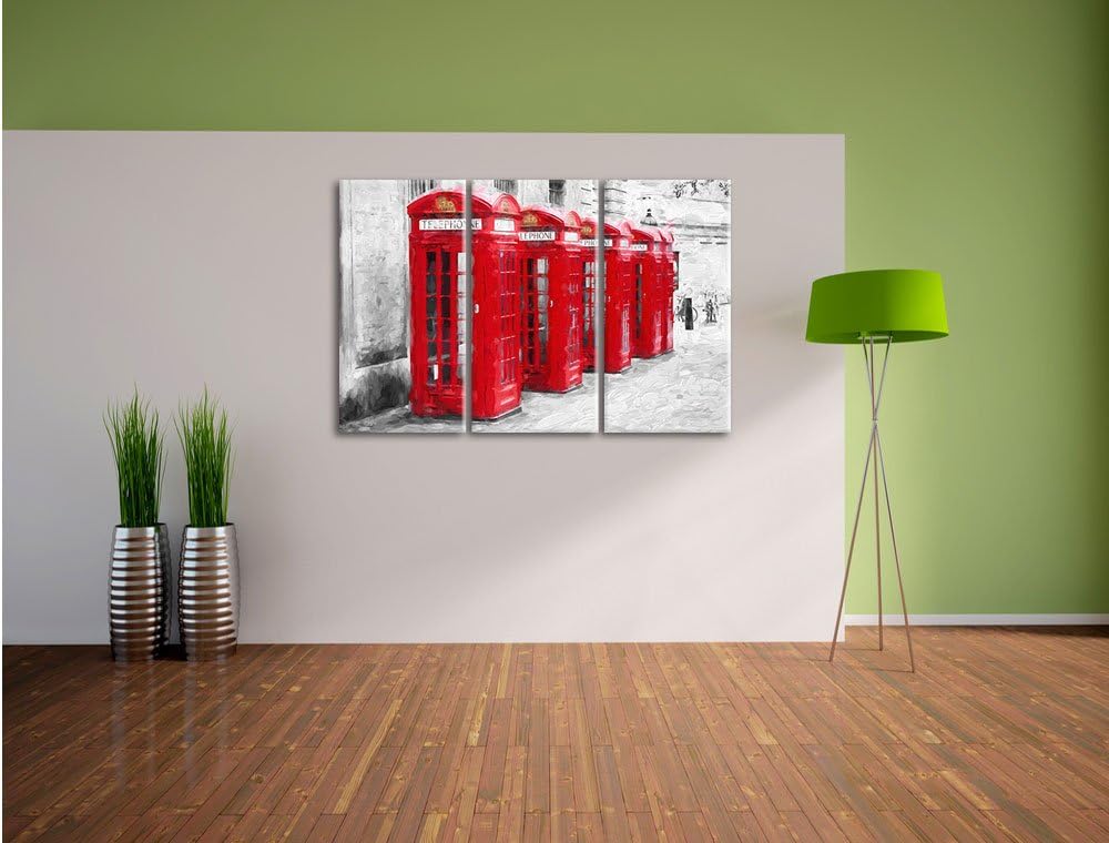 Pixxprint rote Londoner Telefonzellen Kunst als Leinwandbild/Grösse: 3 Teilig (120x80) cm/Wandbild/K