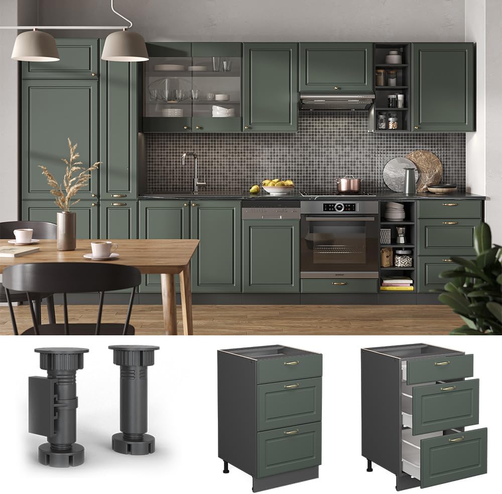 Vicco Küchenunterschrank Fame-Line, Grün-Gold Landhaus/Anthrazit, 50 cm ohne Arbeitsplatte Grün-gold