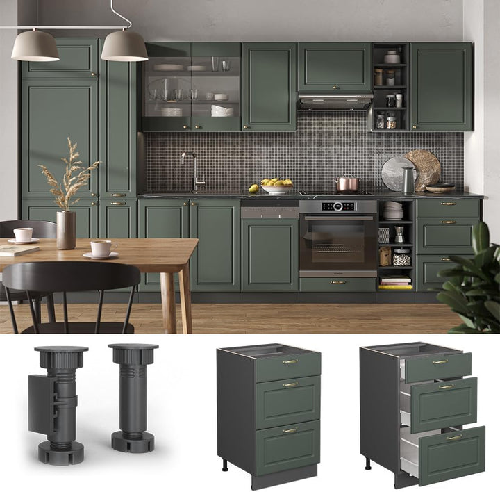 Vicco Küchenunterschrank Fame-Line, Grün-Gold Landhaus/Anthrazit, 50 cm ohne Arbeitsplatte Grün-gold