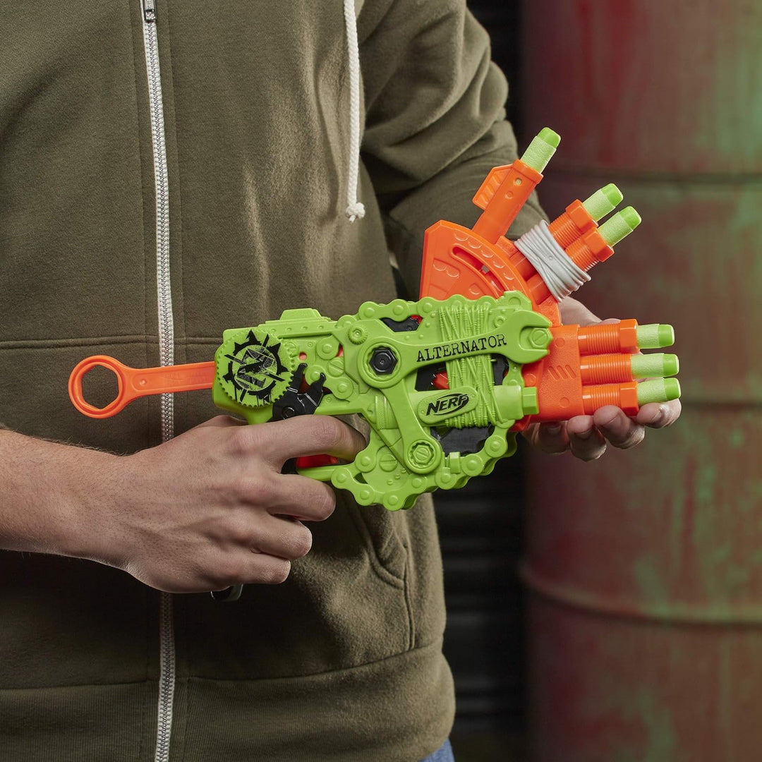 NERF Zombie Strike Alternator Blaster -- Fires 3 Ways -- Includes 12 Official Zombie Strike Elite Da
