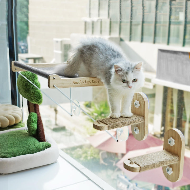PETKARAY Katzen Fensterliege, Katzenhängematte Fensterbank, Faltbares Katzenbett mit Stahlrahmen &amp; S