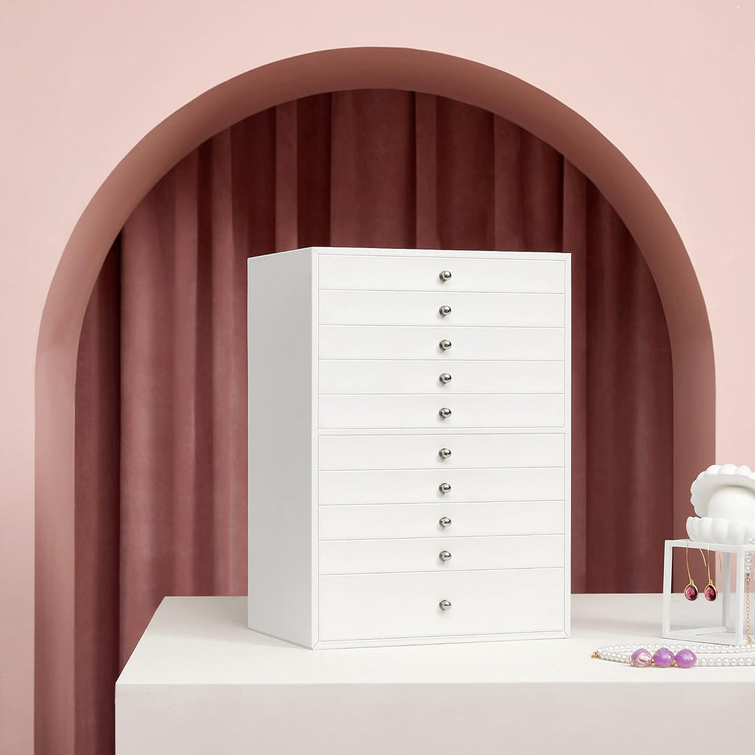 SONGMICS Schmuckkästchen, Schmuckschatulle mit 10 Ebenen, grosse Schmuckbox aus Kunstleder, mit Schu