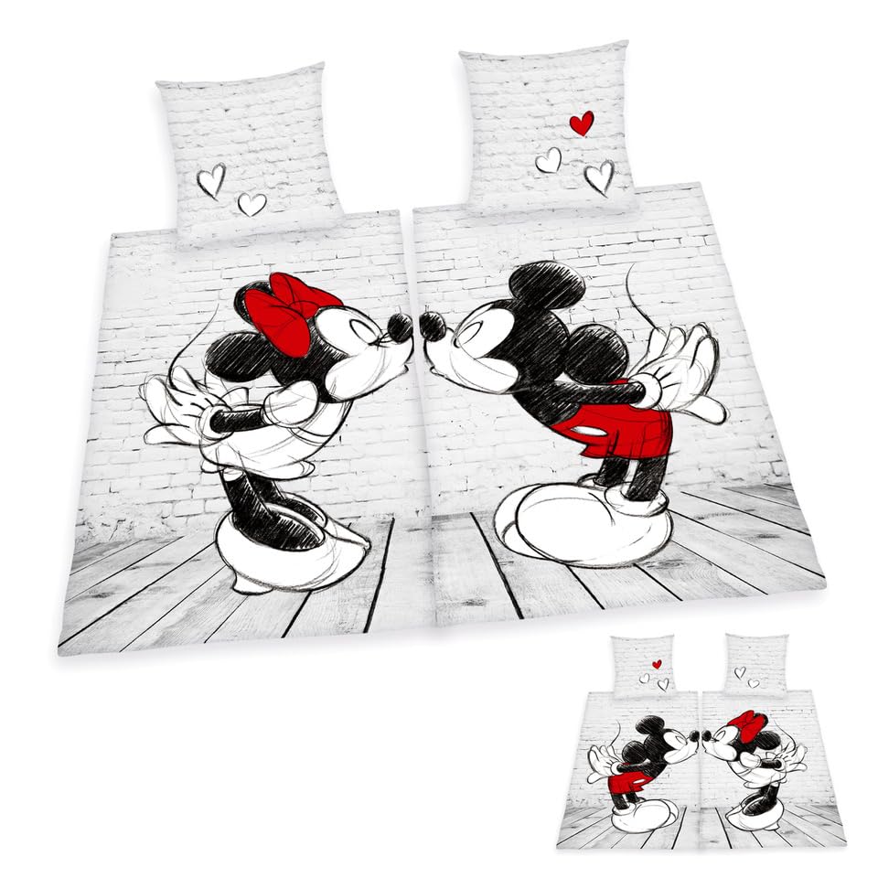 Disney Partnerbettwäsche Mickey & Minnie In Love 2X 80x80 + 135x200 cm, 100% Baumwolle/Doppelpack 13
