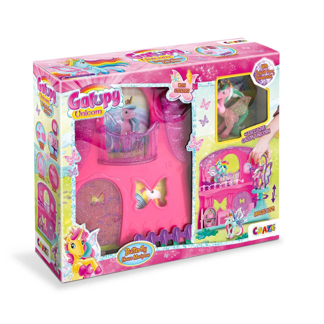 Galupy Unicorn Mariposa House - Spielset mit Einhorn Figur & Haus mit spezieller Aufzugsfunktion & Z