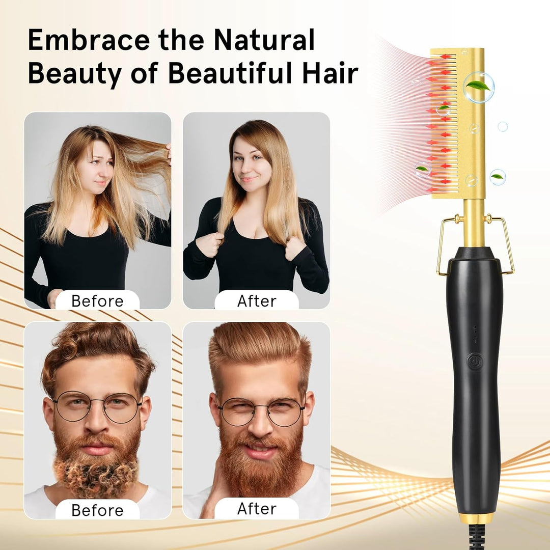 Weigudoc Elektrischer Heizkamm, 2-in-1 Elektrische Haarglättungsbürste, Herren-bartbürste, 3 Tempera