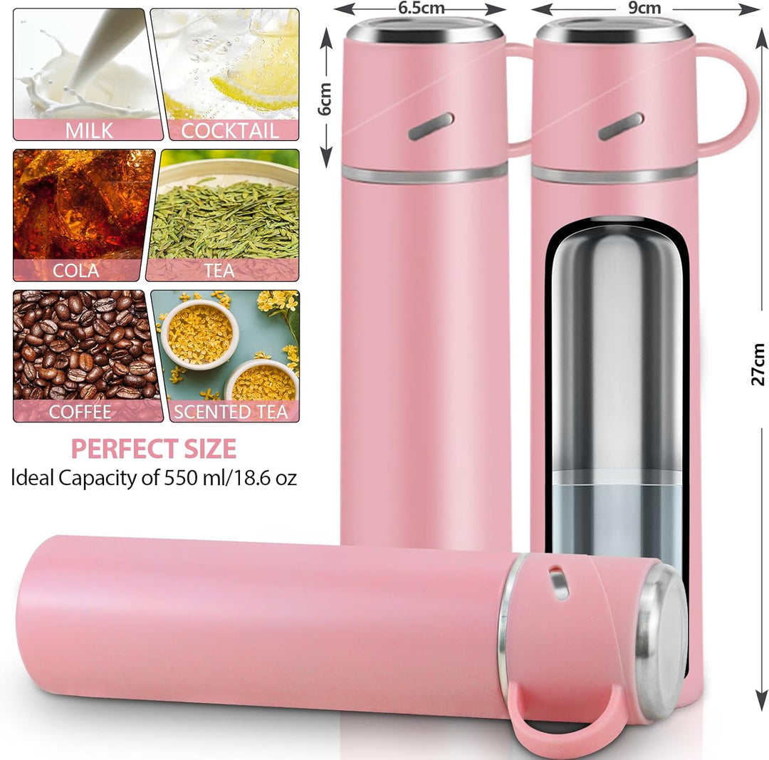 Thermosflasche 550ml, Isolierte Edelstahl Trinkflasche, Auslaufsicher Thermoskanne mit Becher & Henk