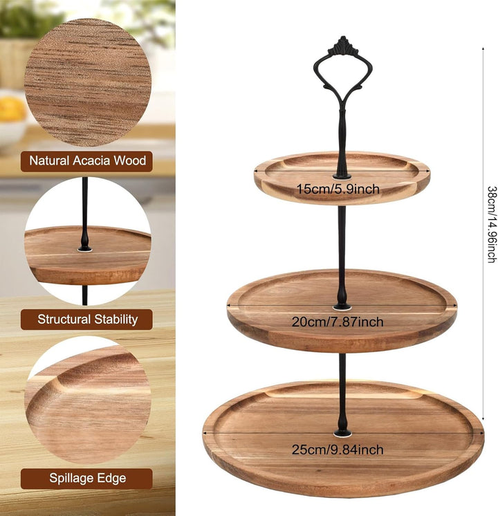 3 Tier Akazie hölzernen Kuchen Stand, kann als 3 Tier, 2 Tier & Single Tier Stand wie Sie benötigen,