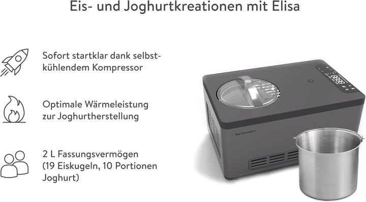 SPRINGLANE Eismaschine & Joghurtbereiter Elisa 2,0 L mit selbstkühlendem Kompressor 220 W, aus Edels