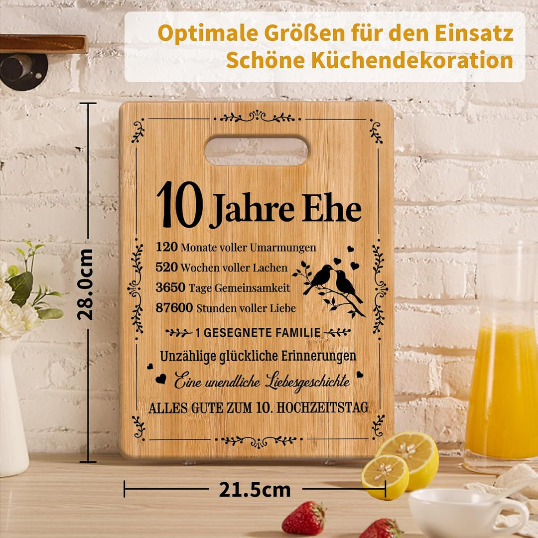 Rosenhochzeit Geschenke, Romantisches Geschenk zum 10. Hochzeitstag, Bambus-Schneidebrett zur Feier