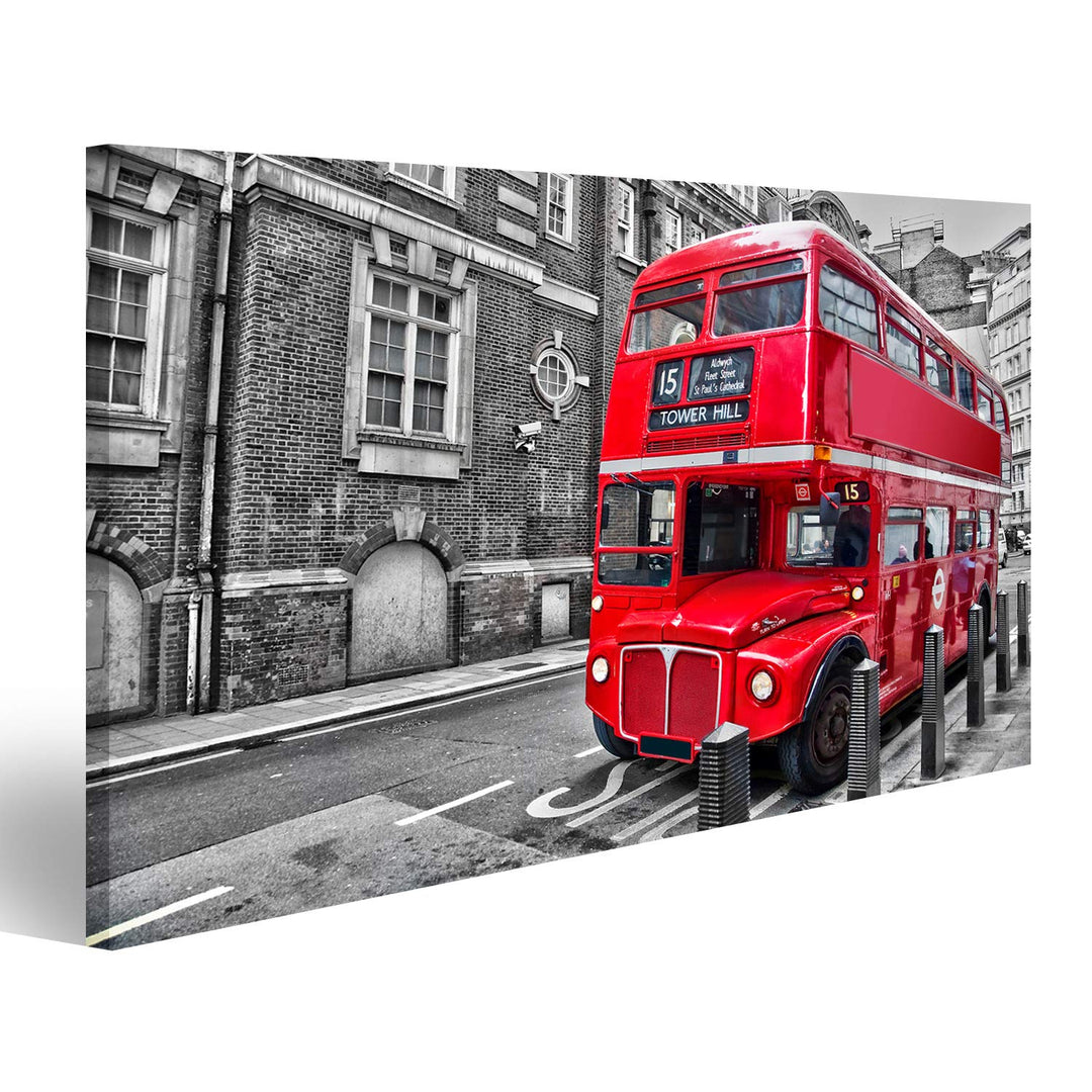 Bild auf Leinwand Roter Doppeldecker Bus in London Wandbild Poster Kunstdruck Bilder, 100L x 57B cm