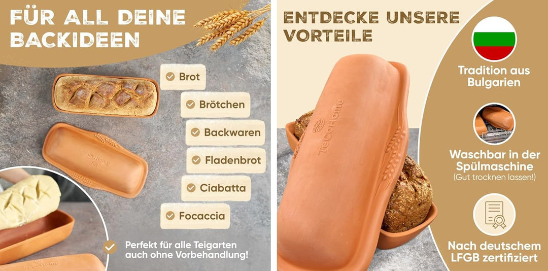 Brotbackform & Brottopf zum Brotbacken | Brotbackformen Natur-Ton mit Deckel | Tontopf Brot | Kasten