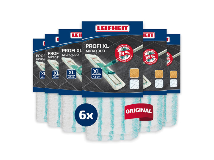 Leifheit Wischbezug Profi XL Micro Duo 6er Set, Bodenwischer Ersatzbezug, Mikrofaser Putzlappen, für