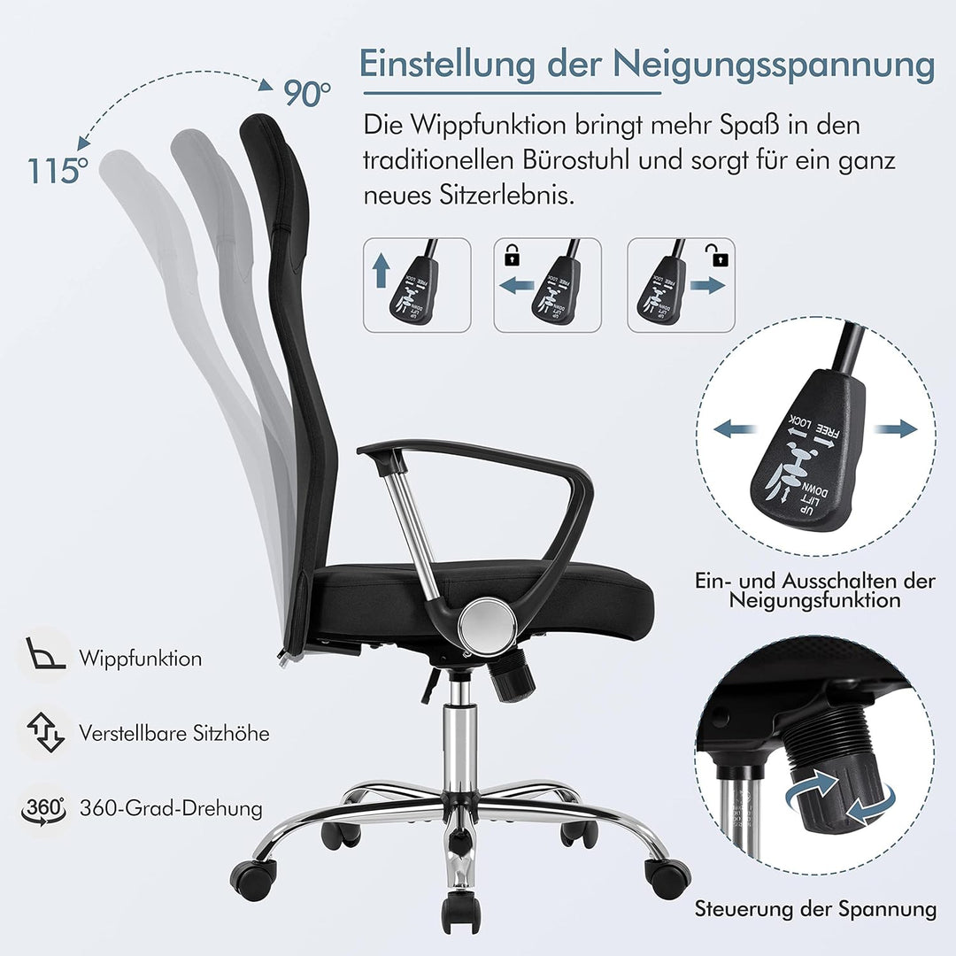 Yaheetech Bürostuhl, ergonomischer Schreibtischstuhl, chefsessel Computerstuhl, 360° Drehstuhl mit k