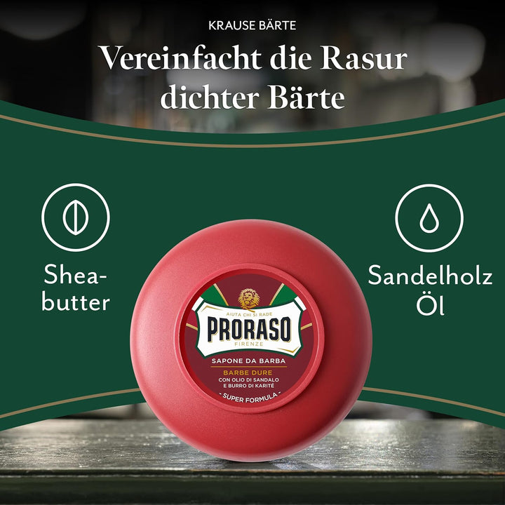 Proraso Shaving Soap inklusive Seifenschale, 150 ml, nährende und feuchtigkeitsspendende Rasierseife