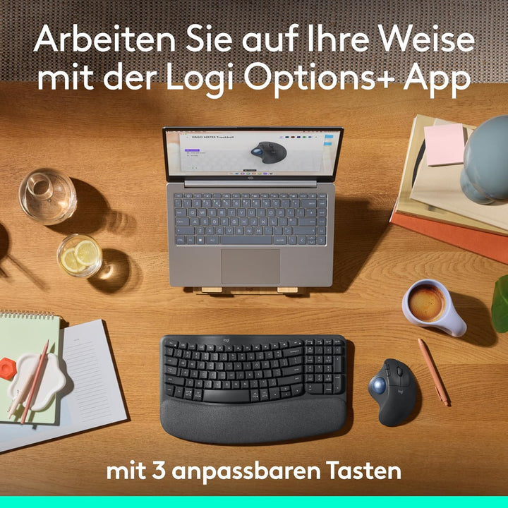 Logitech ERGO M575S kabellose Trackball-Maus, kabellose ergonomische Maus mit Bluetooth und verschlü