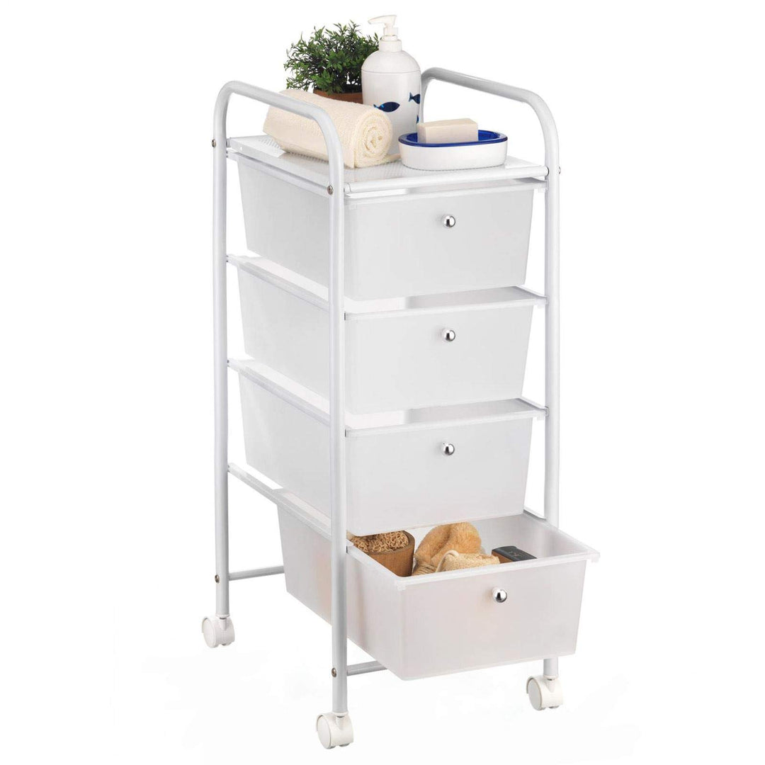 IDIMEX Badregal Rollwagen Rollcontainer GINA, mit 4 transparenten Schubladen und Metallgestell in we