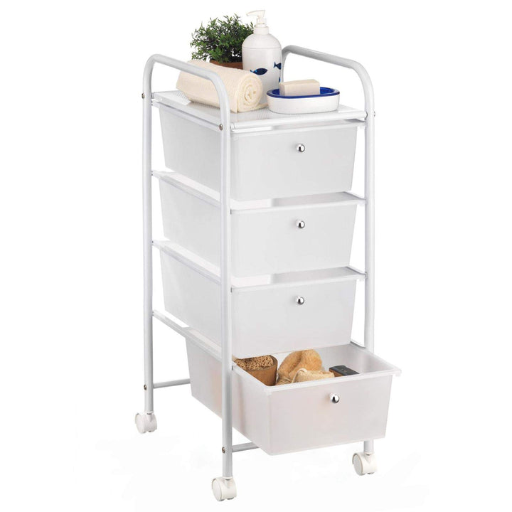 IDIMEX Badregal Rollwagen Rollcontainer GINA, mit 4 transparenten Schubladen und Metallgestell in we