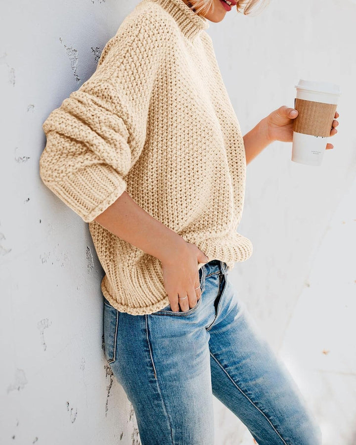 Saodimallsu Damen Pullover Rollkragen Oversized Fledermaus Langarm Sweatshirt Lose Grobstrick Casual