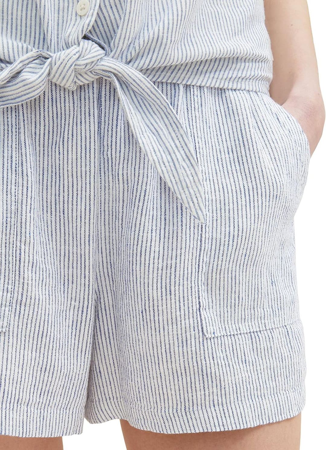 TOM TAILOR Denim Damen Basic Shorts aus Leinen XS 31715 - White Blue Vertical Stripe, XS 31715 - Whi