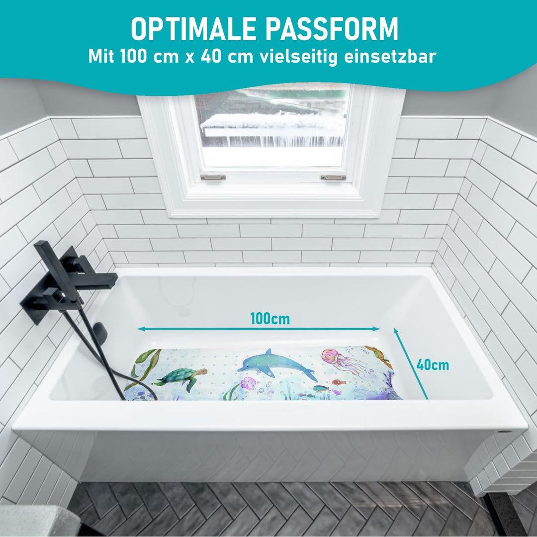 arteneur® - Badewannenmatte 100x40 cm Wasserfarben Ozean | Badematte rutschfest | Inkl. Aufhängung |