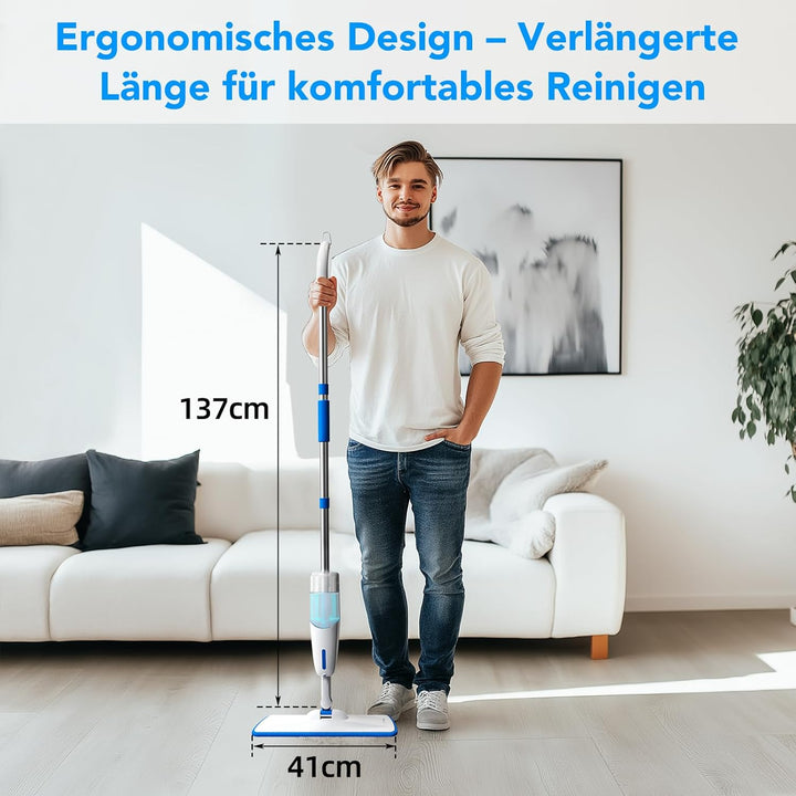 Enigma Sprühwischer 137cm mit 3 Tüchern Nass/Trocken - Nachfüllbar - Leicht Bodenwischer mit Sprühfu