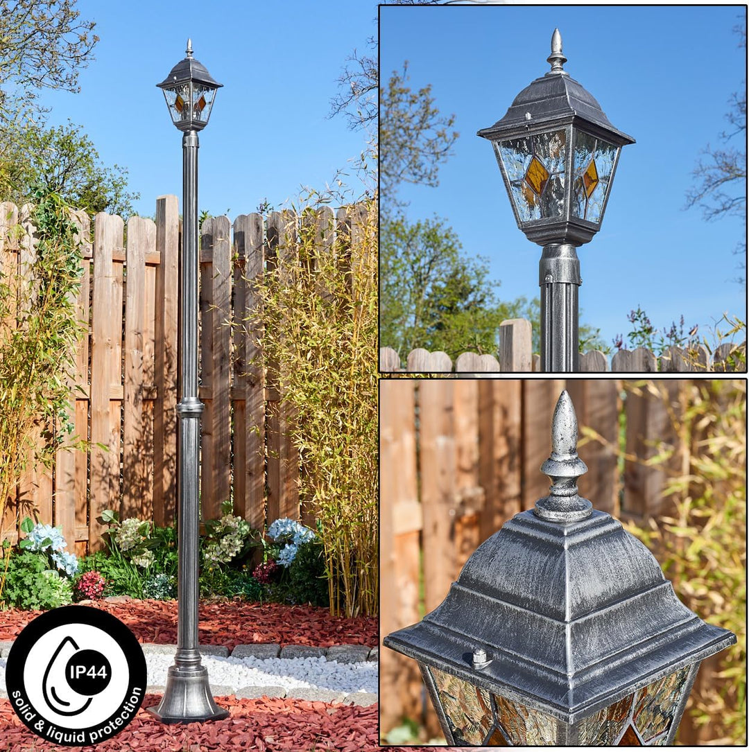 HOFSTEIN Kandelaber Naofe, Aussenwegeleuchte aus Metall/Glas in Schwarz/Silber/Klar/Orange, Wegebele