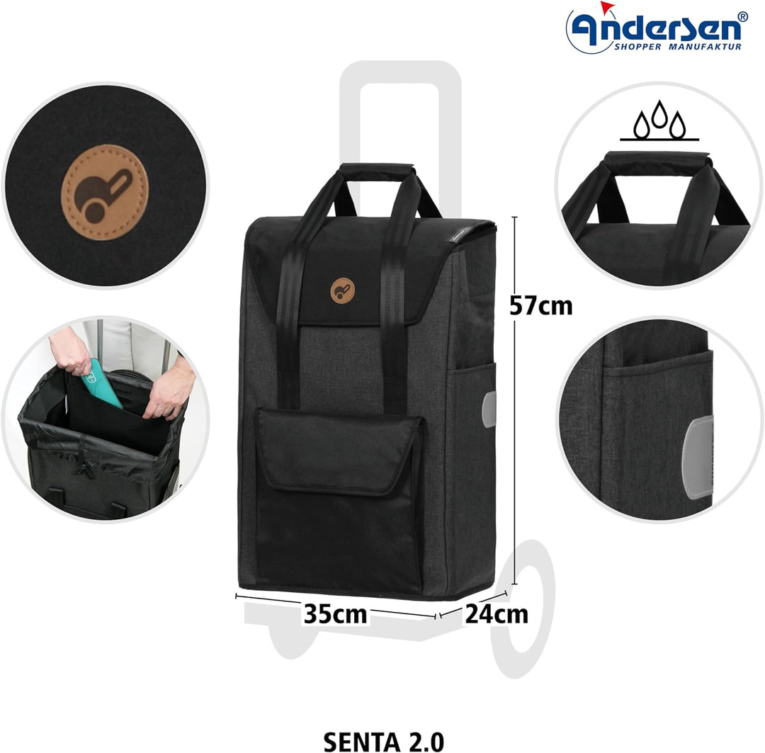 Andersen Shopper Quattro und Einkaufstasche Senta schwarz 49 Liter, Schwarz