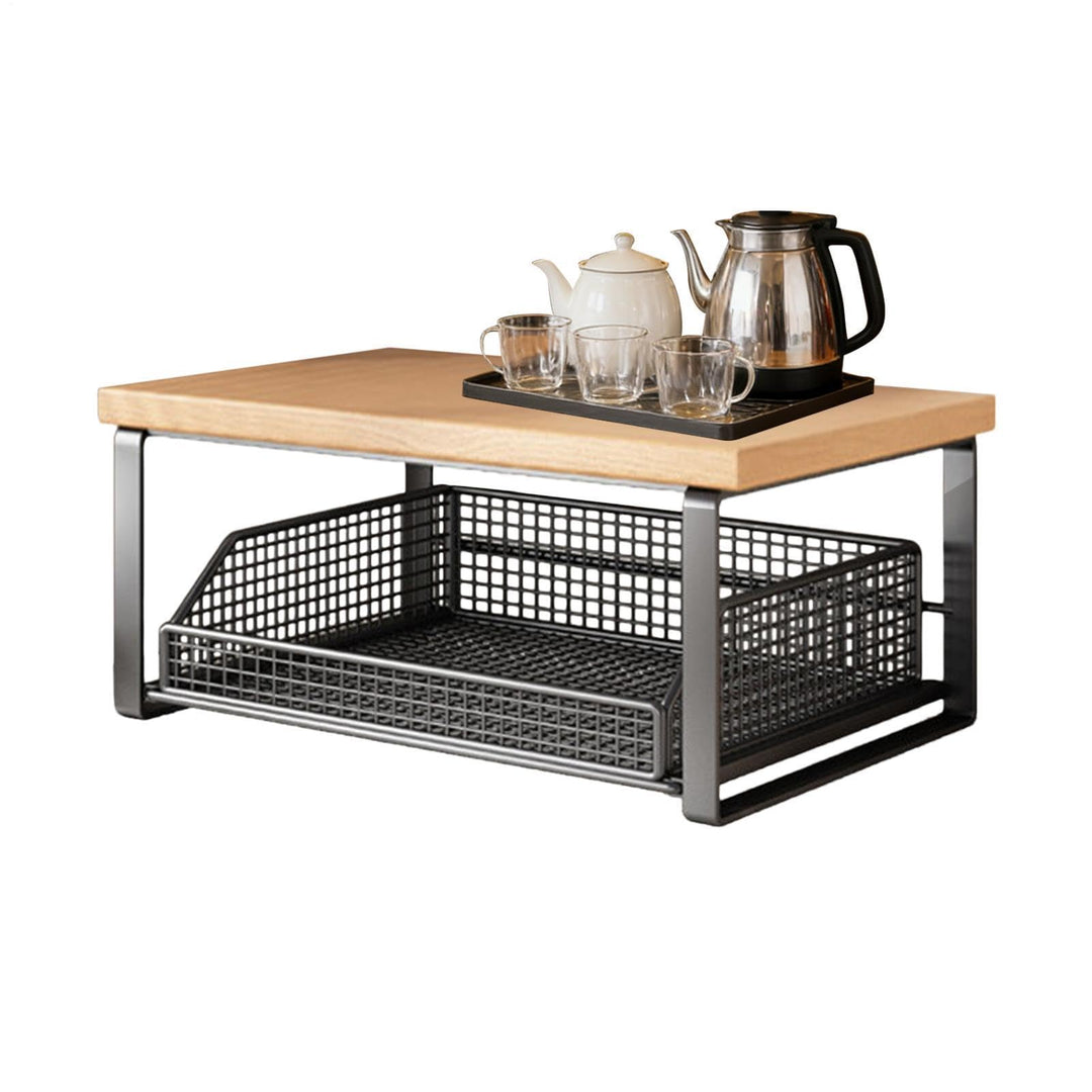 Mikrowellenregal für Arbeitsplatte, Ofenregal mit herausnehmbarem Aufbewahrungskorb, Kaffee-Bar-Orga