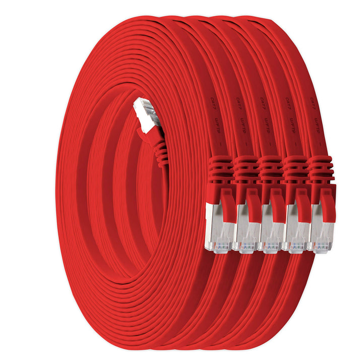 1aTTack.de 7,5m - rot - 5 Stück Cat7 Flachkabel Netzwerkkabel Cat 7 Rohkabel Gigabit Lan (10Gbit/s)