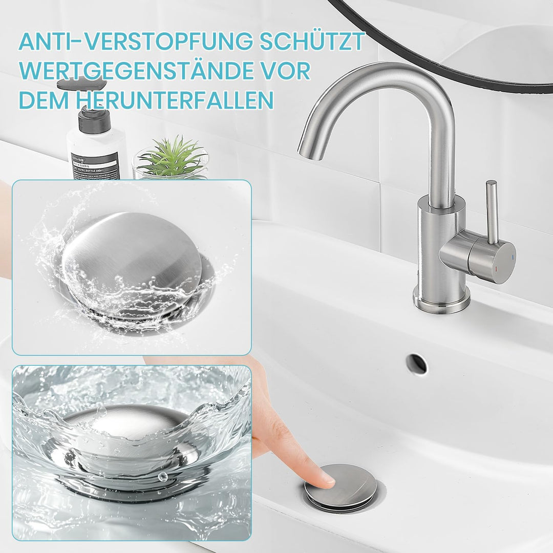 Wasserhahn Bad Hoch Mit Ablaufgarnitur,Badarmatur,Gebürstet, Gebürstet