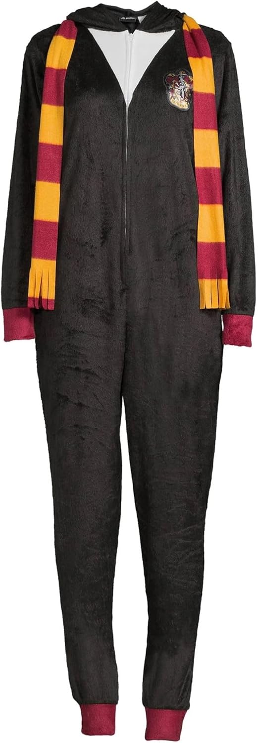 Harry Potter Gryffindor Damen-Schlafanzug mit Kapuze aus Fleece M Schwarz, M Schwarz