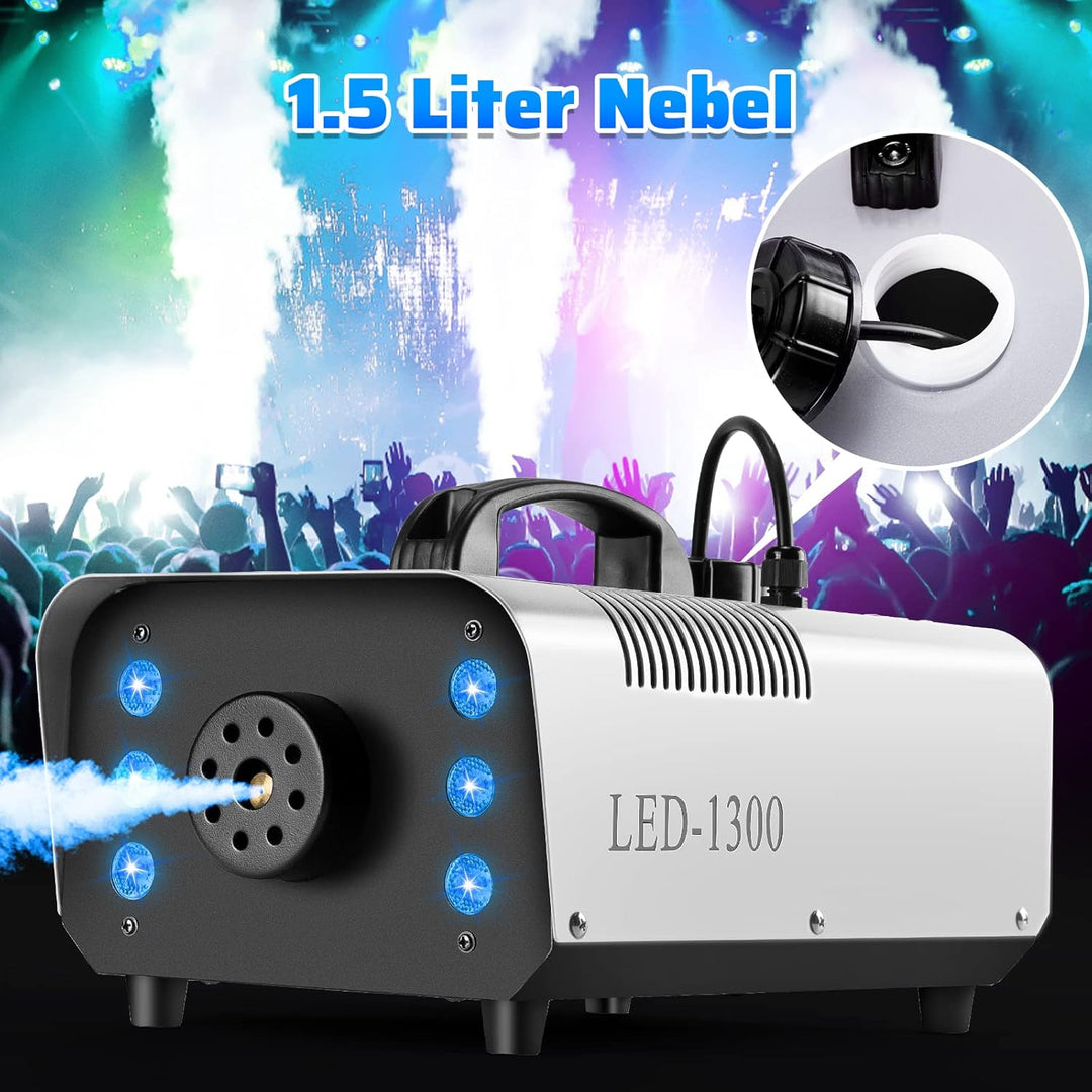 1300 Nebelmaschine mit RGB Effekt,13 Farbigen 6 LED Licht Smoke Machine,Mini Fog Rauchmaschine mit 2