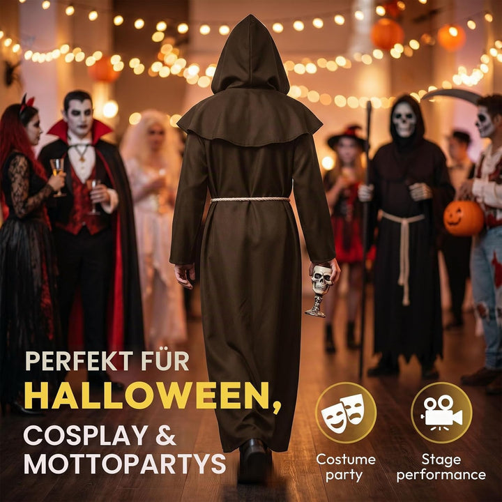 KONVINIT Mönch Robe Kostüm Männer Prister Gewand Kostüm Mittelalterliche Robe mit Kapuze Halloween K