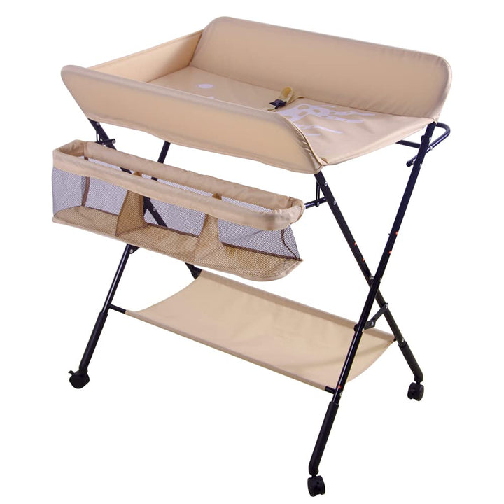 OHMG Baby Wickelkombi Klappbare Wickelkommode,Wickeltisch mit Rollen,Mobiler Wickeltisch mit Wickela