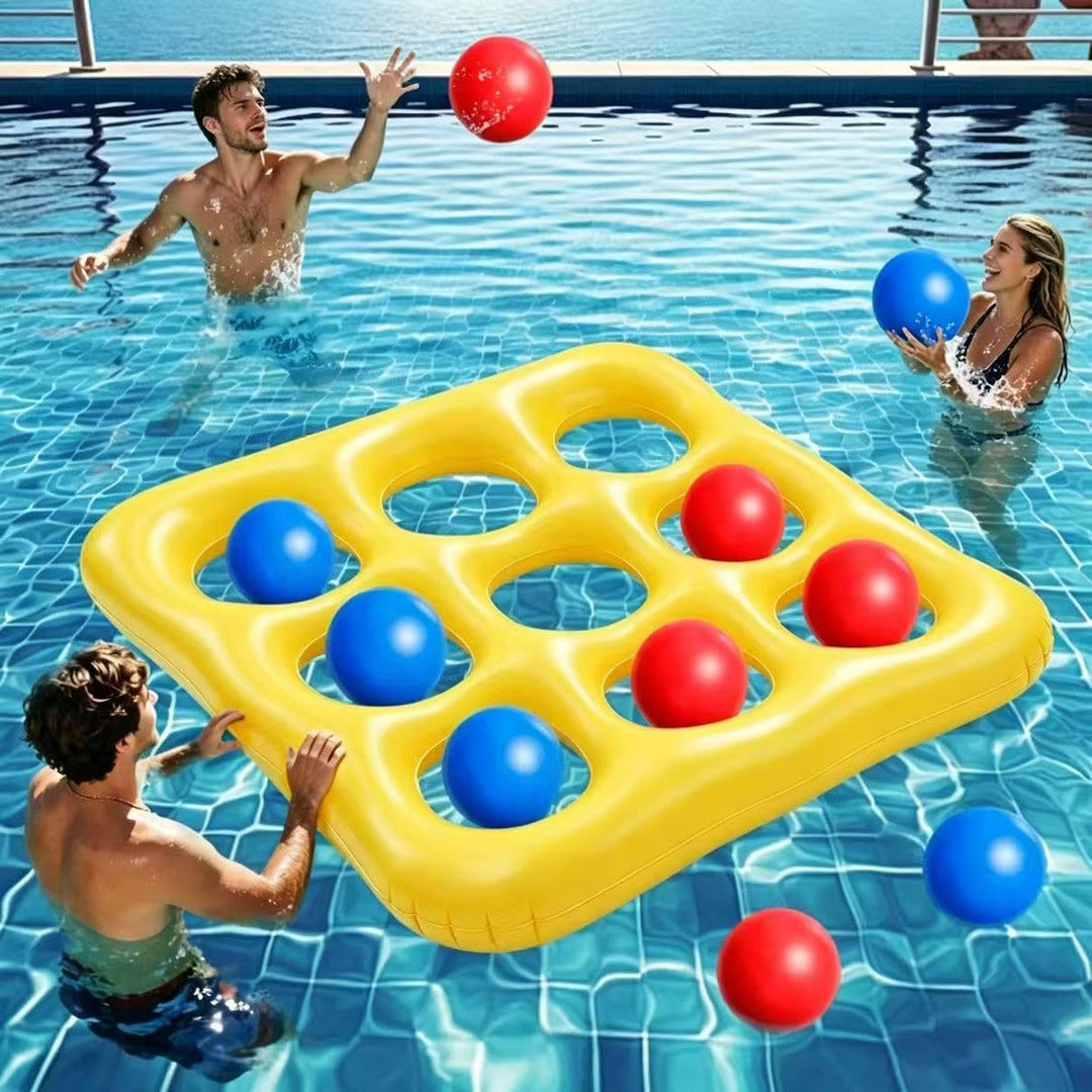 Pool Spielzeug Tic Tac Toe 3x3 - Aufblasbares Schwimmspiel mit 10 Bällen und Luftpumpe - Poolspielze