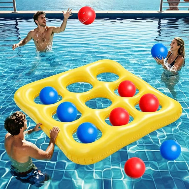 Pool Spielzeug Tic Tac Toe 3x3 - Aufblasbares Schwimmspiel mit 10 Bällen und Luftpumpe - Poolspielze