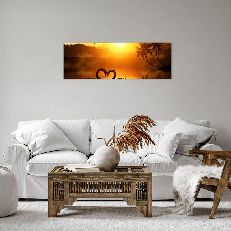 Panorama Bilder auf Leinwand Schwan Wasser Paar Leinwandbild 90x30cm Wandbilder Dekoration Wohnzimme