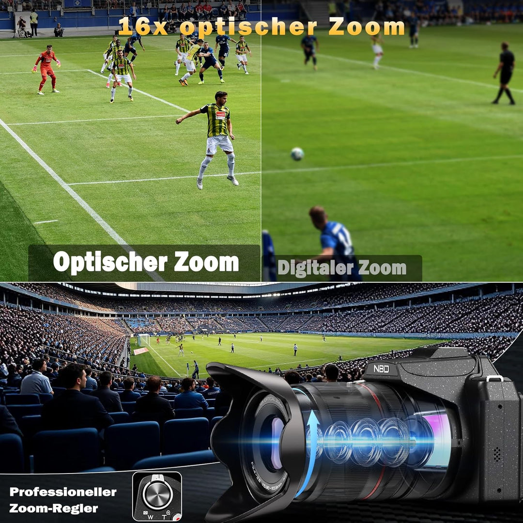 NBD 8K Digitalkamera 64MP mit 16X Optischem Zoom & Hot Shoe, 3" 180° Drehdisplay, Wi-Fi, v. 64GB TF-