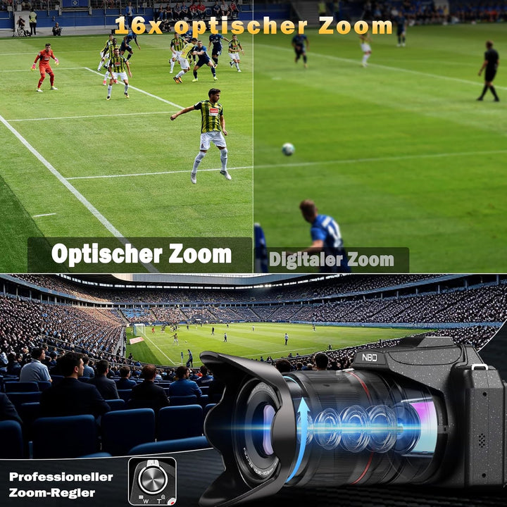 NBD 8K Digitalkamera 64MP mit 16X Optischem Zoom & Hot Shoe, 3" 180° Drehdisplay, Wi-Fi, v. 64GB TF-
