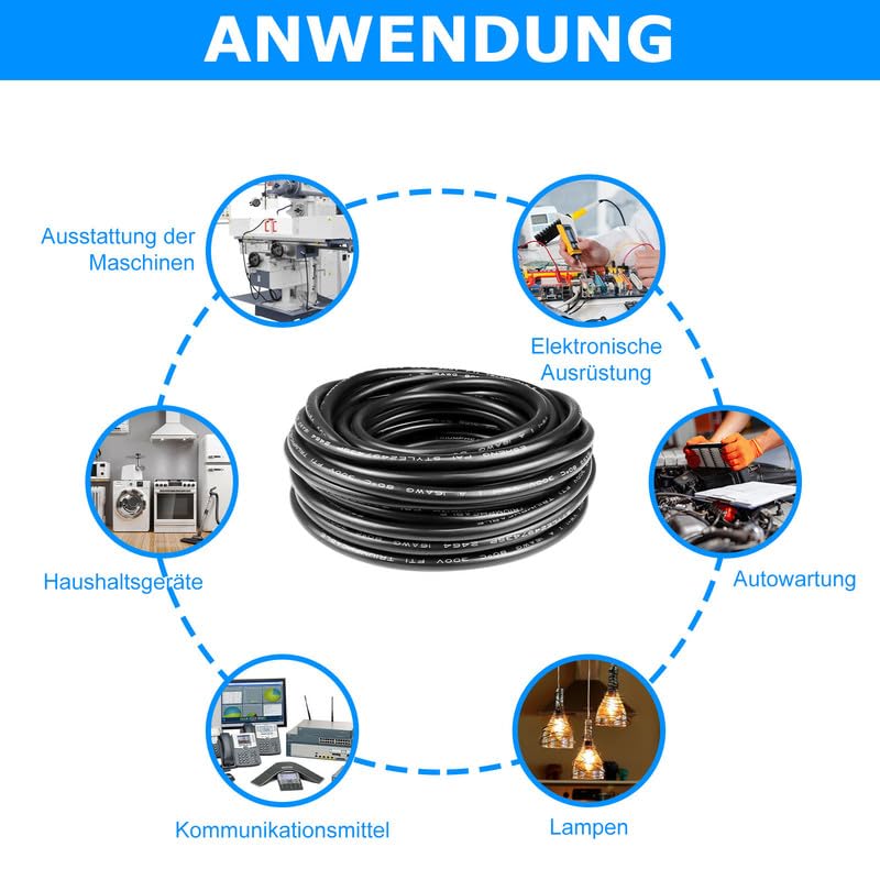 30 Meter 16AWG 2x1,5mm² Elektrischer Draht, 2 Adrig Kabel 5V/12V/24V Stromkabel Verzinntes Kupferkab