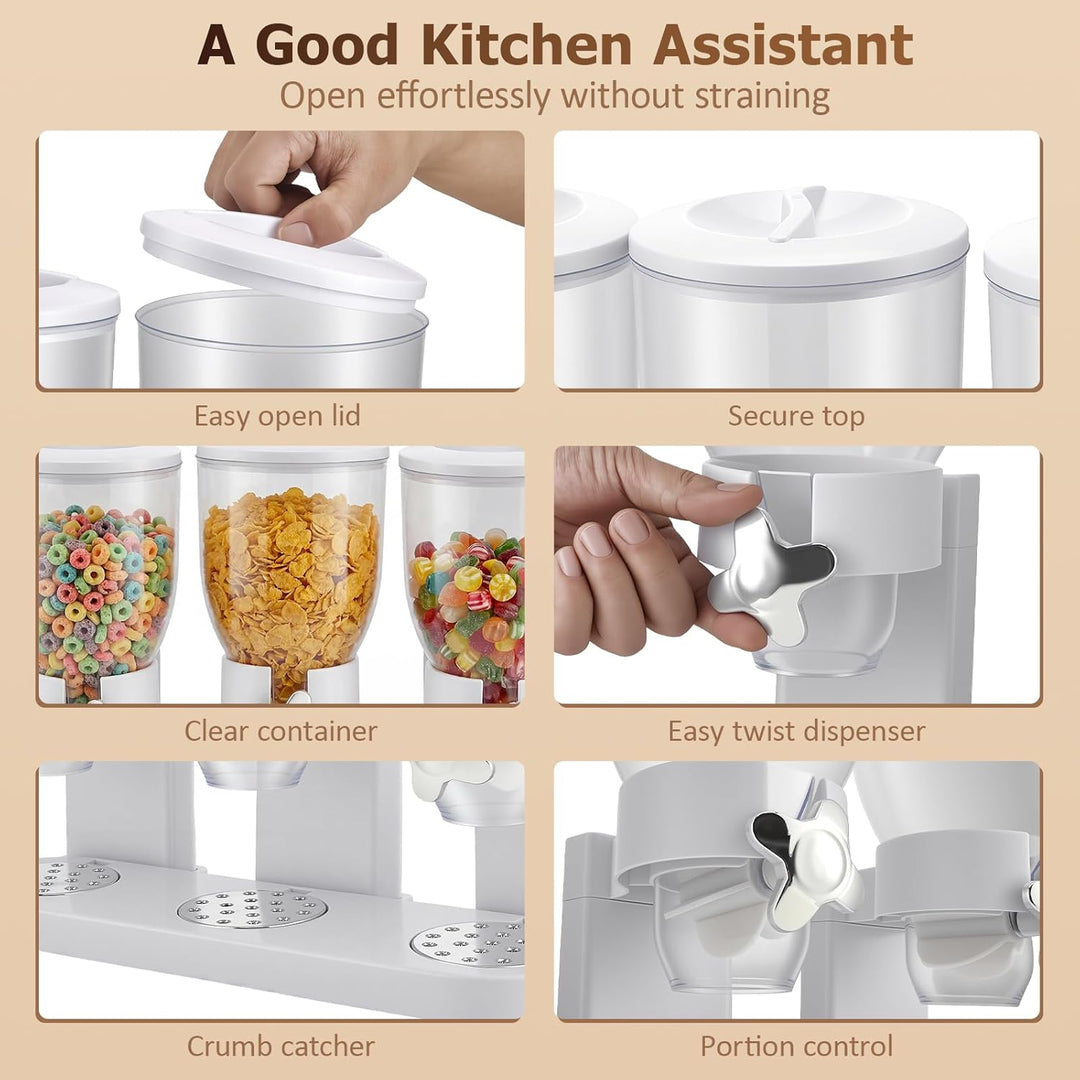 Müslispender & Snack-Dispenser mit 3 Kammern, 6L Gesamtvolumen - Rotierender Getreidebehälter für Co