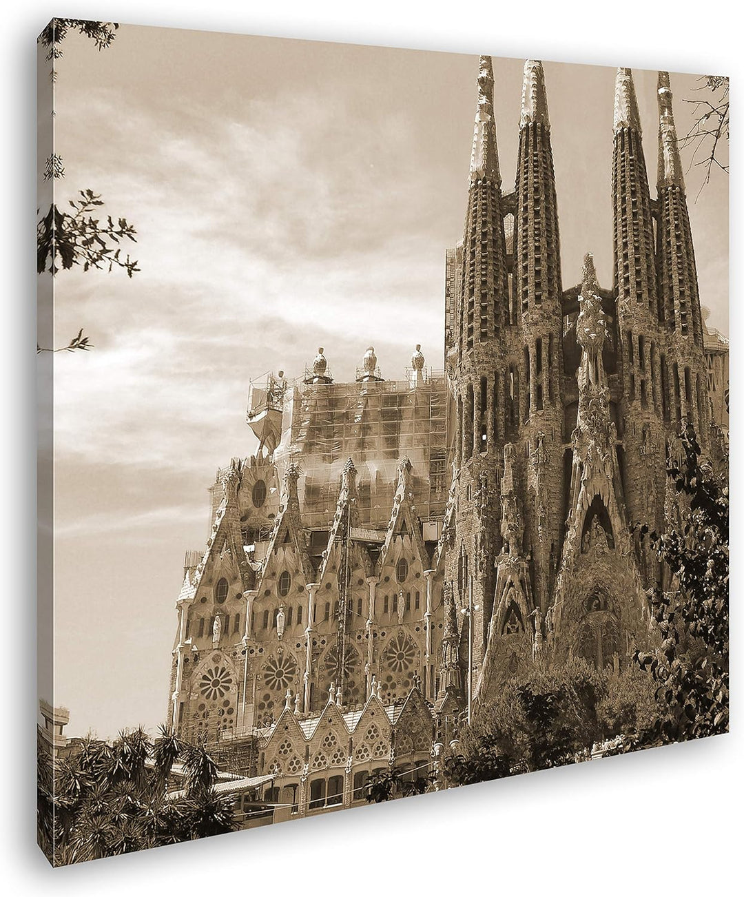 deyoli die Kathedrale Sagrada Familia in Barcelona Format: 60x60 Effekt: Sepia als Leinwandbild, Mot